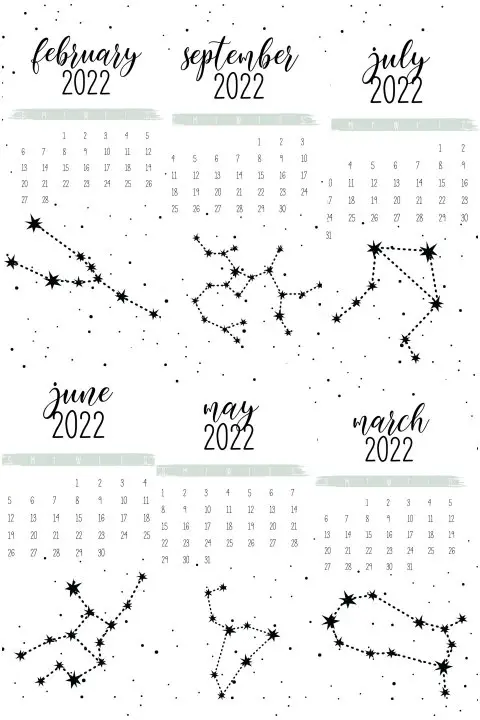 calendario 2022 constelacoes para imprimir