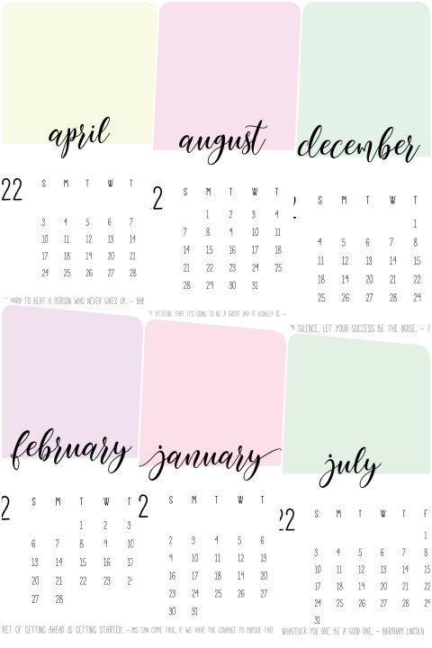 calendario 2022 cores para imprimir