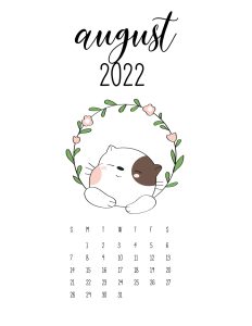calendario 2022 cute animais agosto