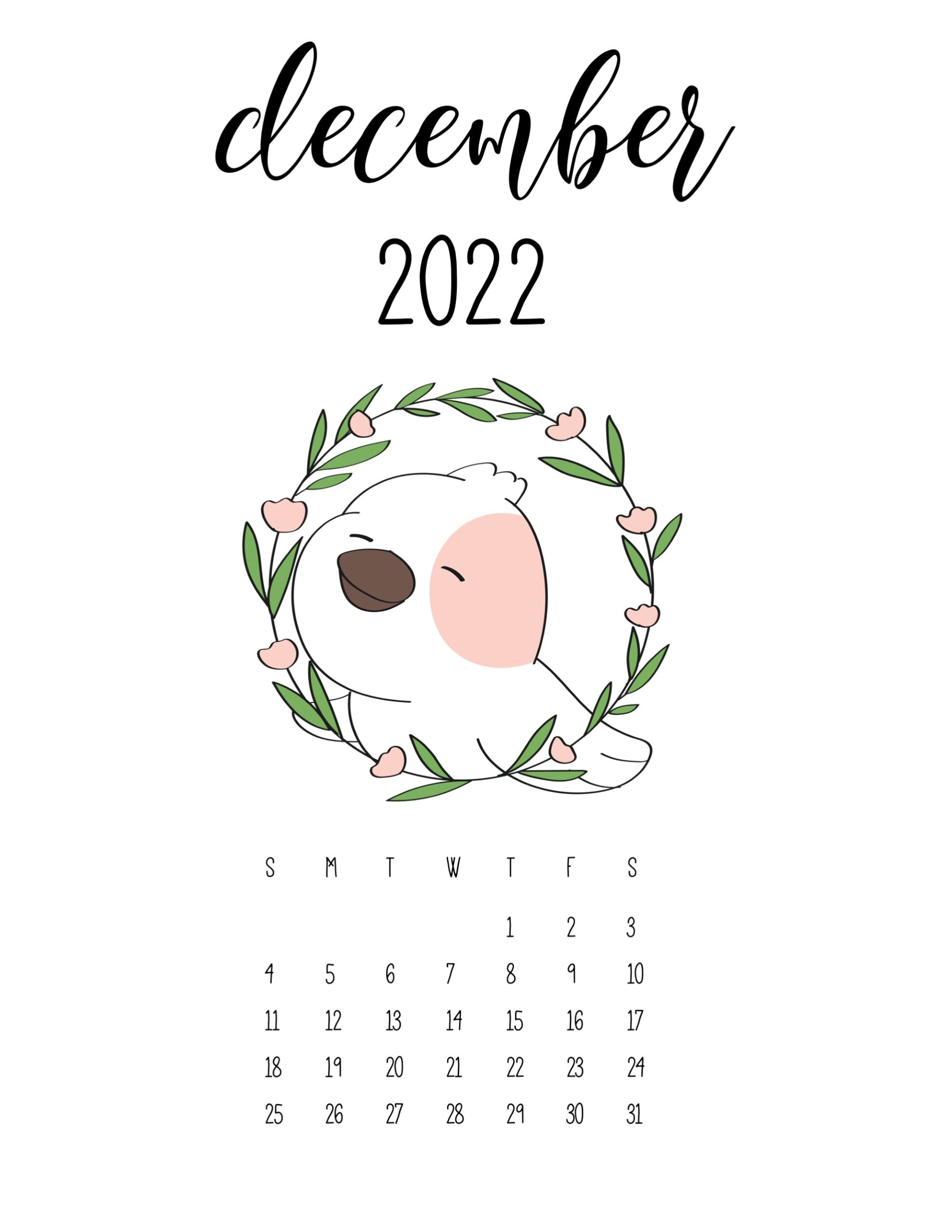 calendario 2022 cute animais dezembro