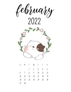 calendario 2022 cute animais fevereiro