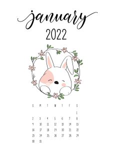 calendario 2022 cute animais janeiro