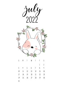 calendario 2022 cute animais julho