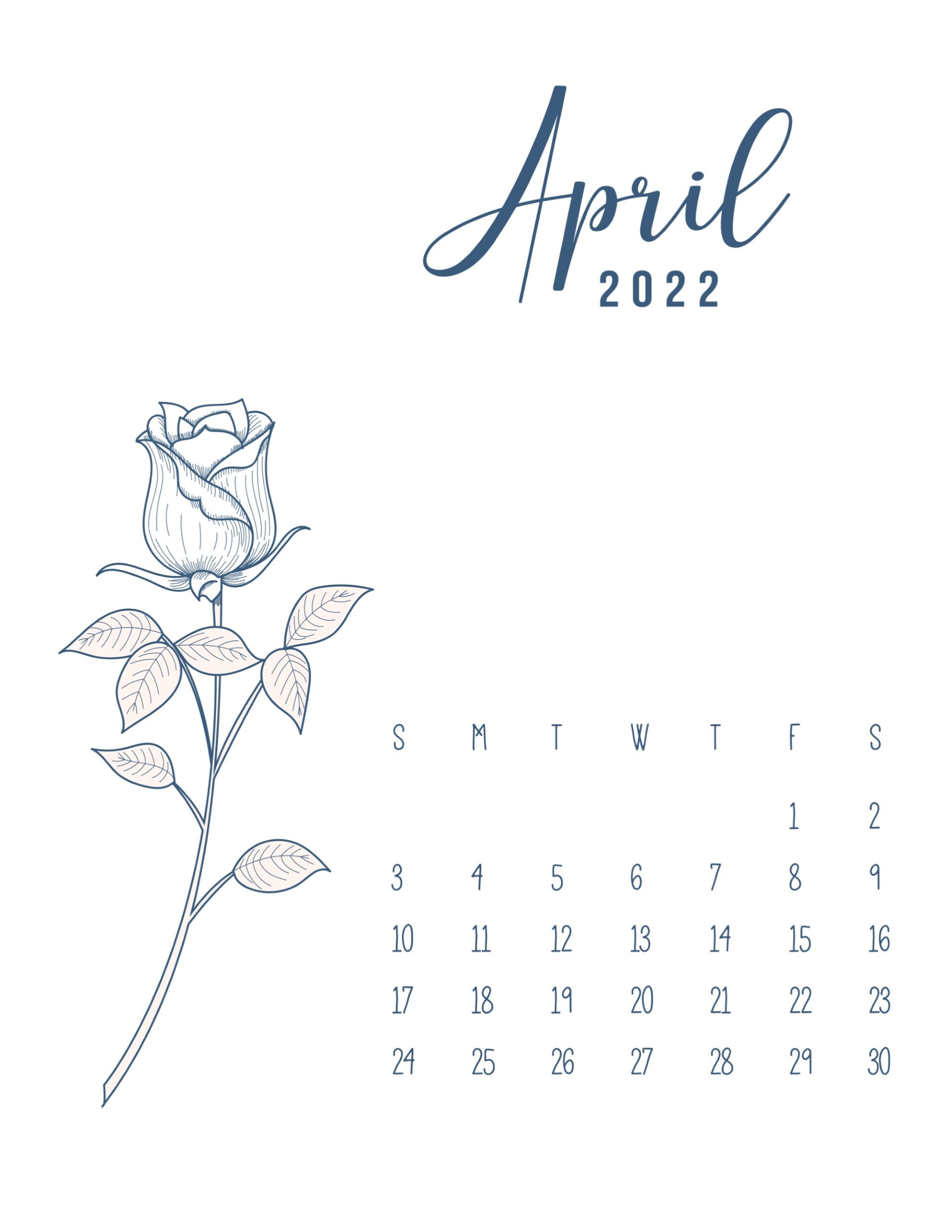 calendario 2022 flores suaves abril