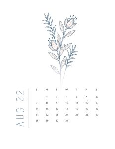 calendario 2022 flores suaves agosto 1