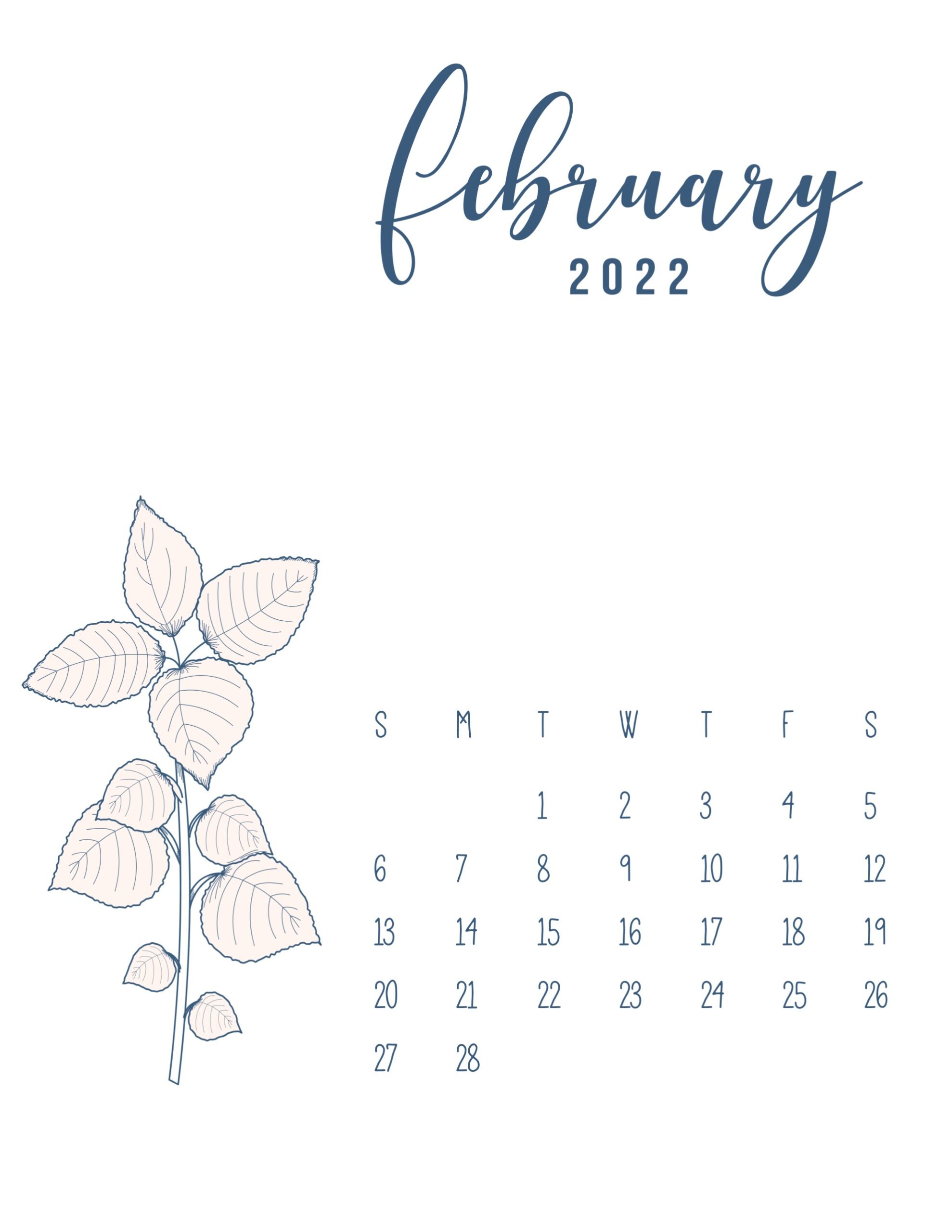 calendario 2022 flores suaves fevereiro