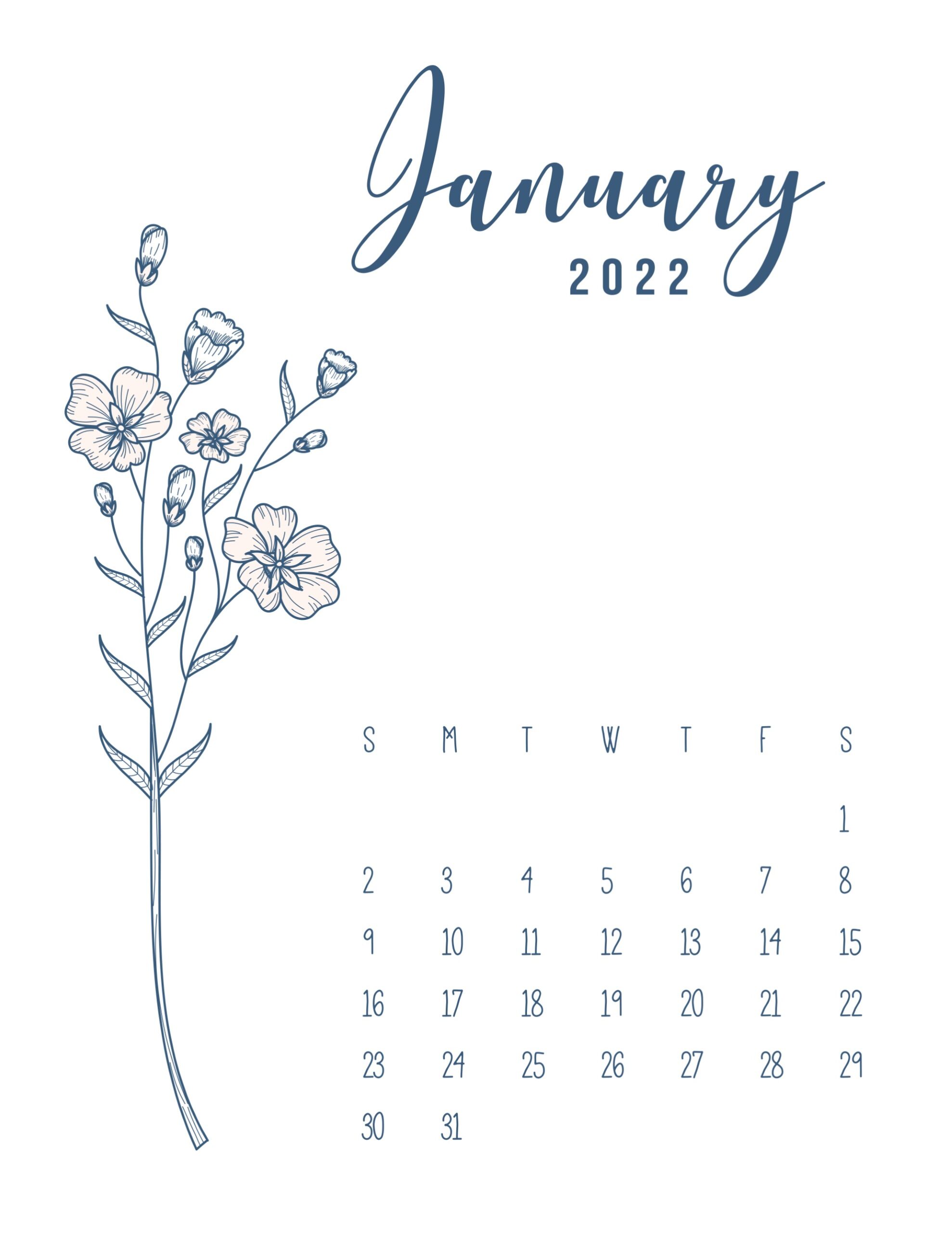 calendario 2022 flores suaves janeiro