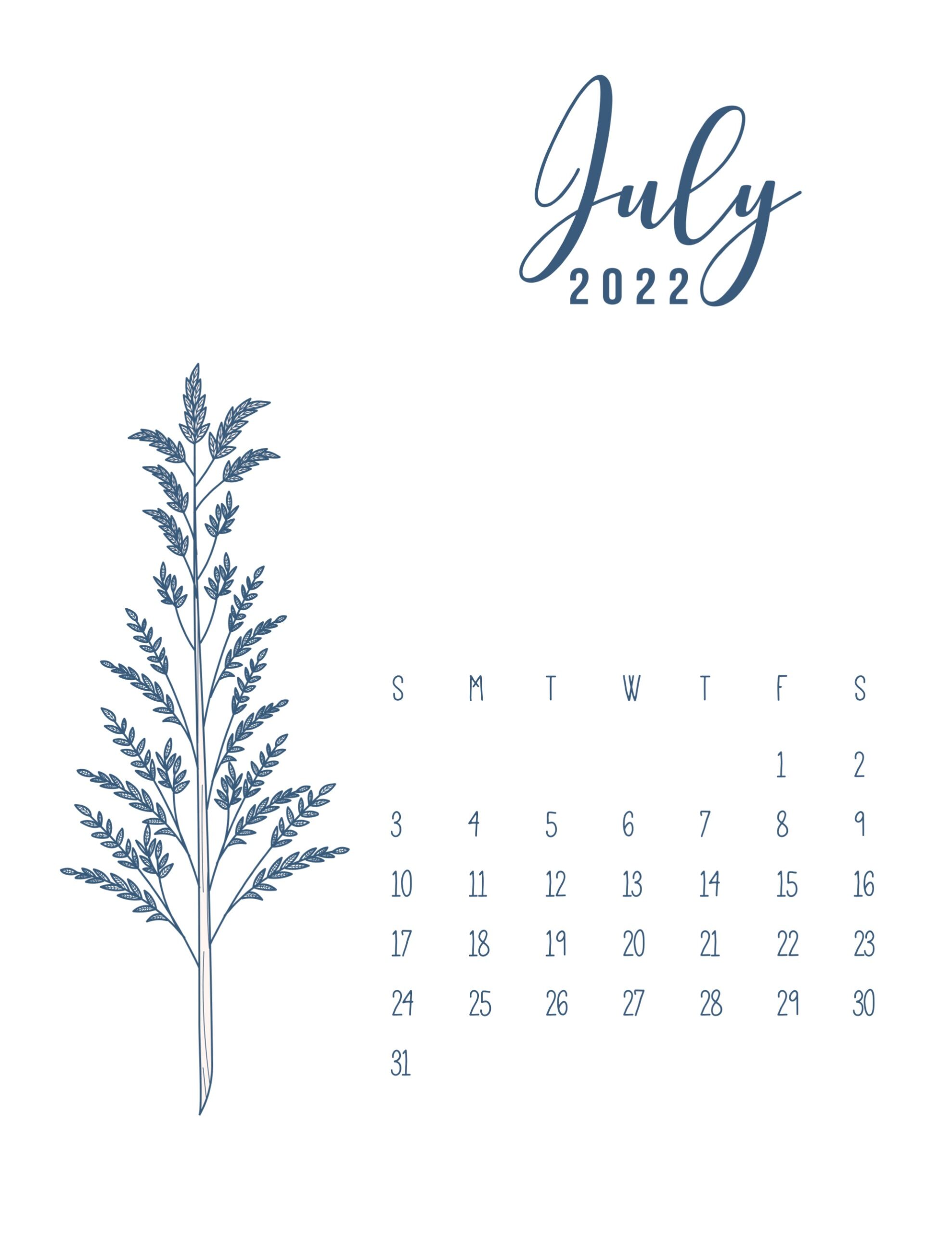 calendario 2022 flores suaves julho