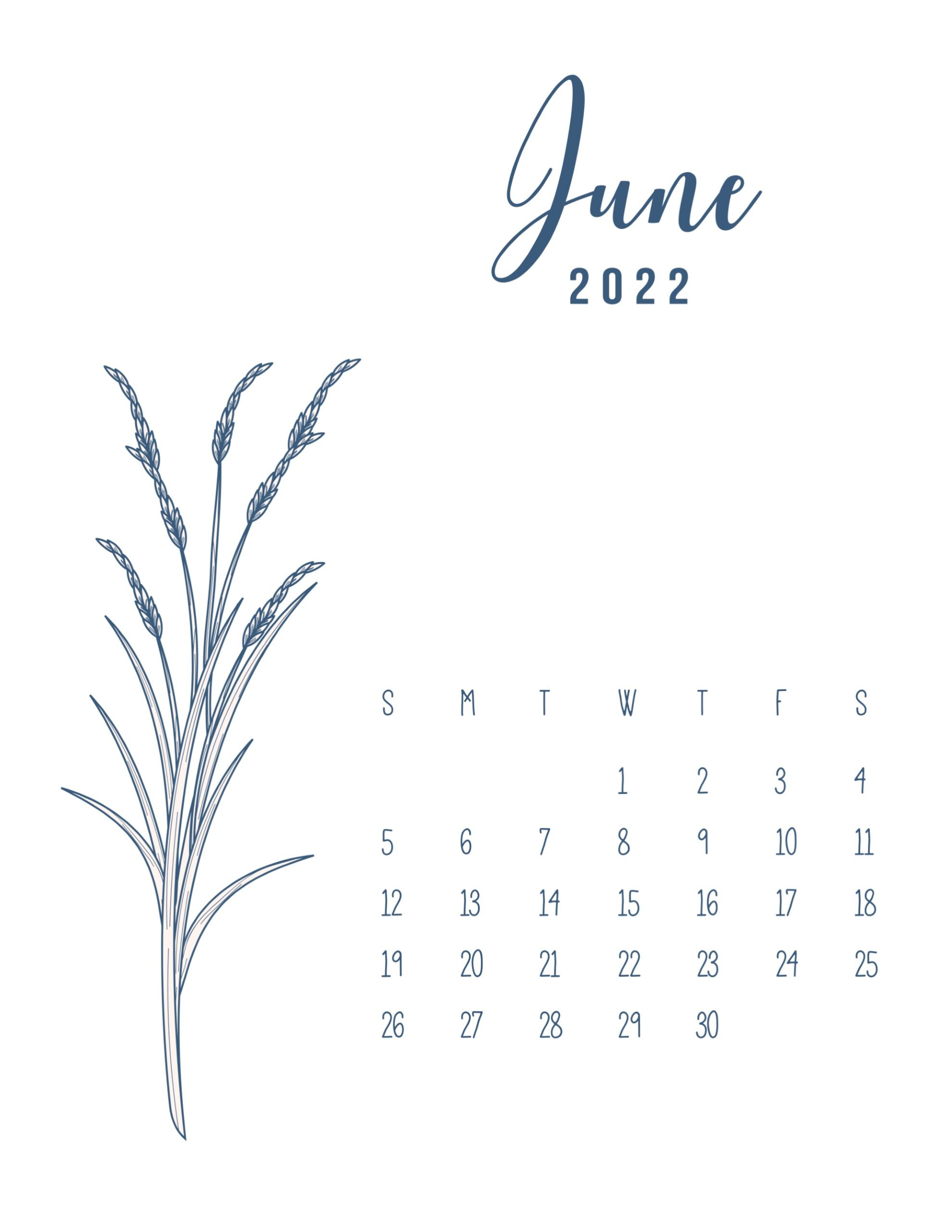 calendario 2022 flores suaves junho