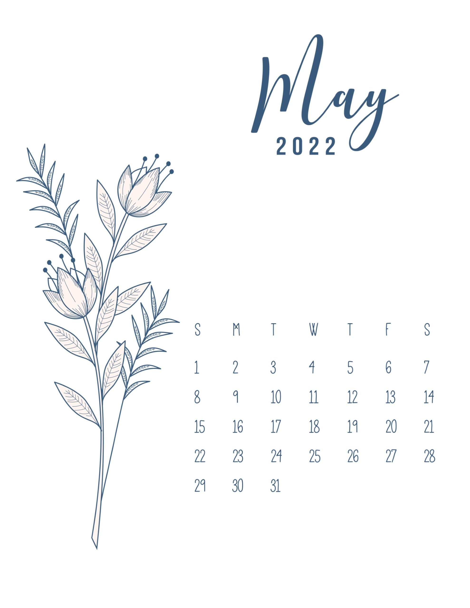 calendario 2022 flores suaves maio