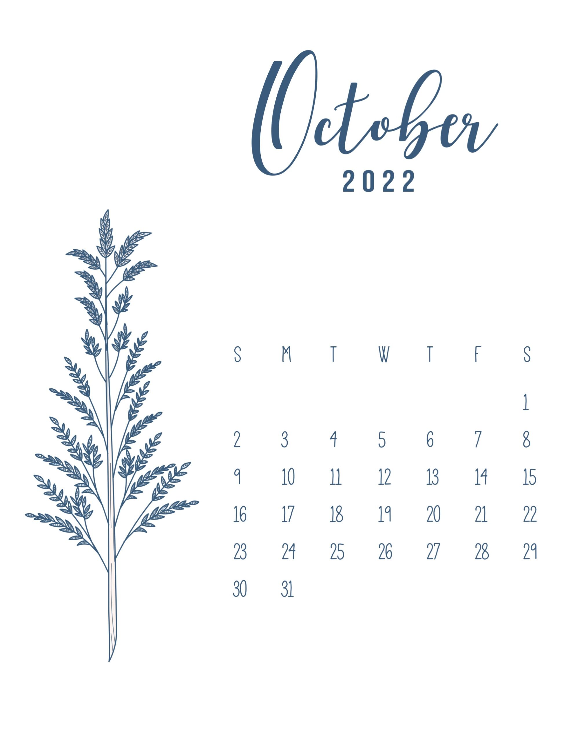 calendario 2022 flores suaves outubro