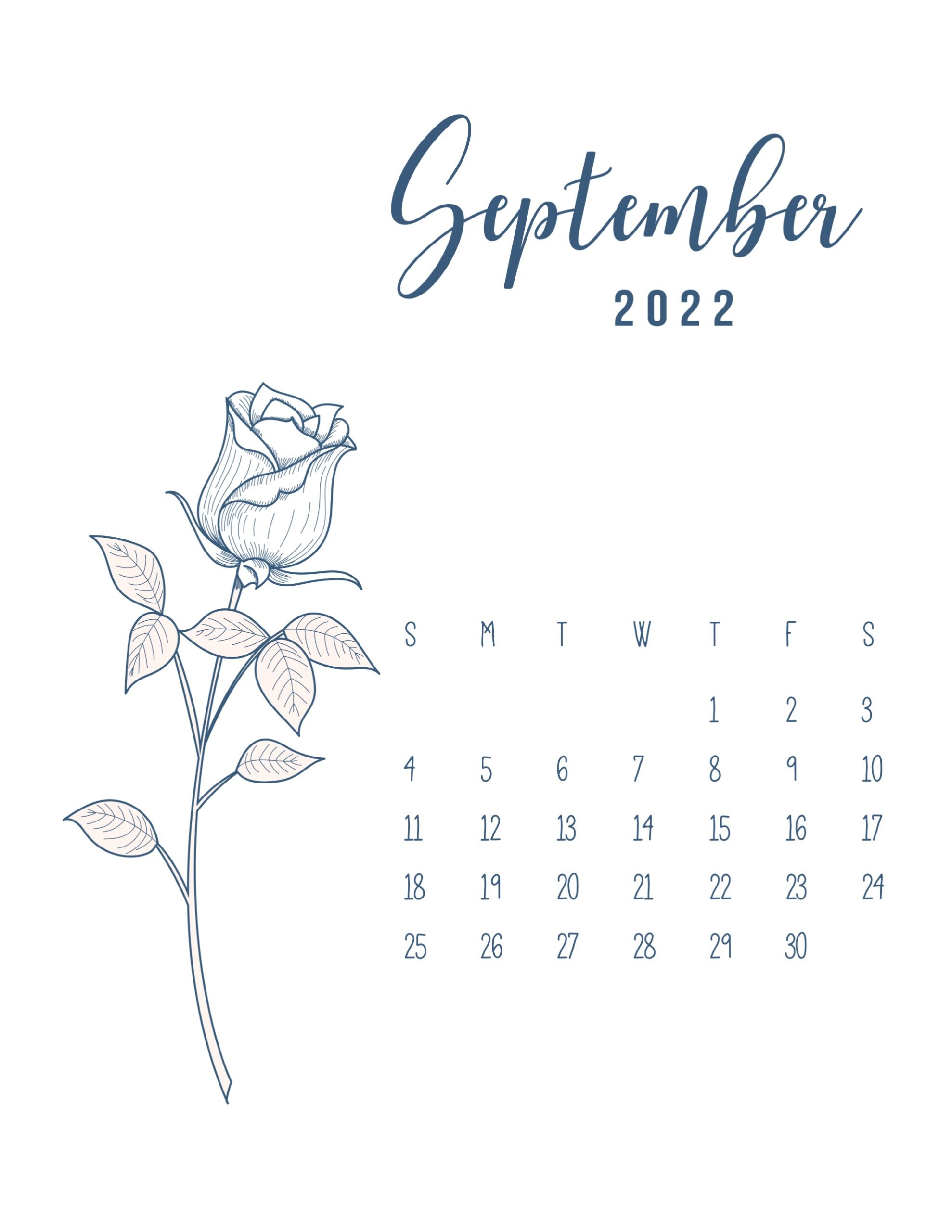 calendario 2022 flores suaves setembro