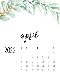 calendario 2022 folhas abril