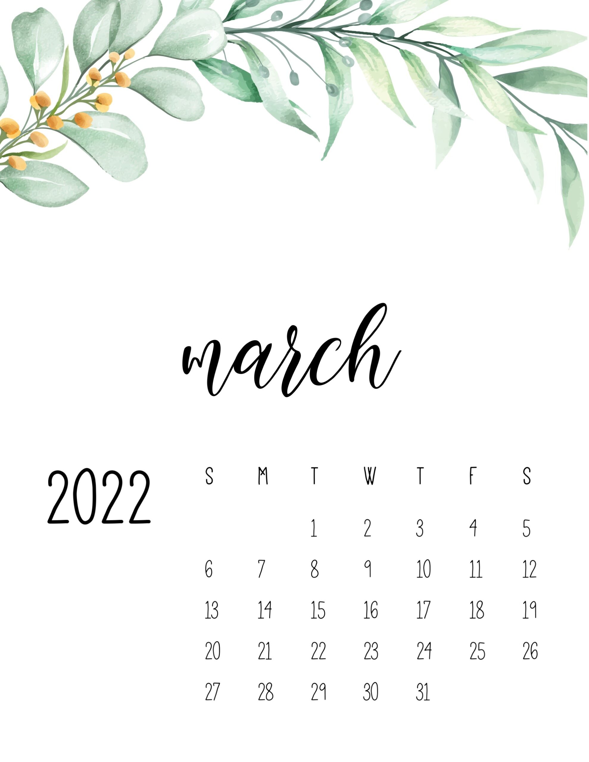 calendario 2022 folhas marco 1