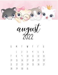 calendario 2022 gatinhos agosto 1