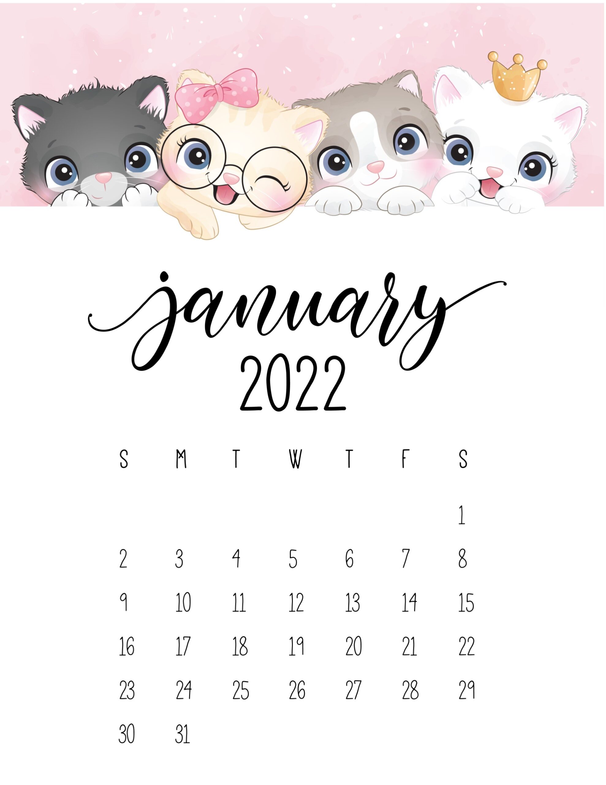 calendario 2022 gatinhos janeiro 1