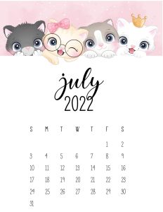 calendario 2022 gatinhos julho 1