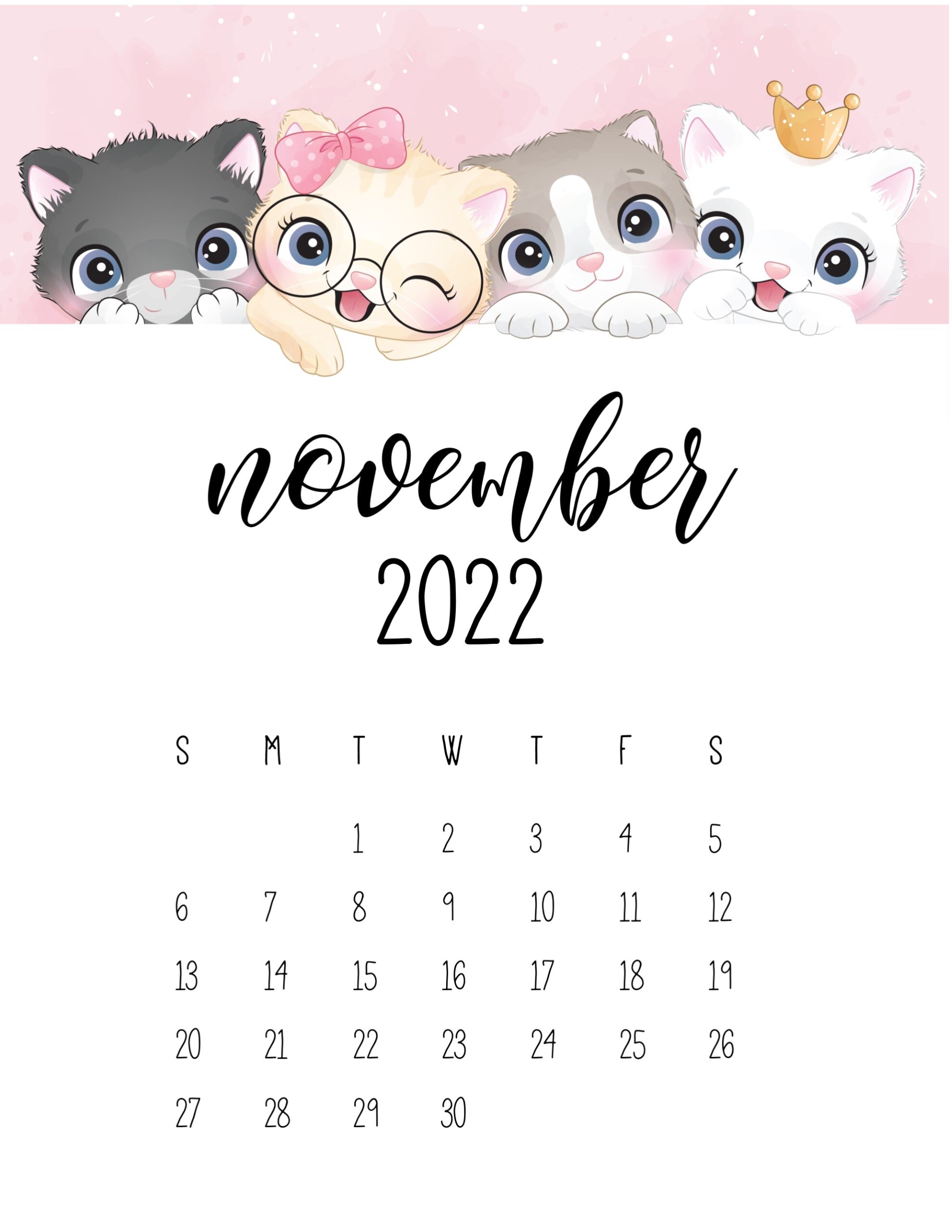calendario 2022 gatinhos novembro 1