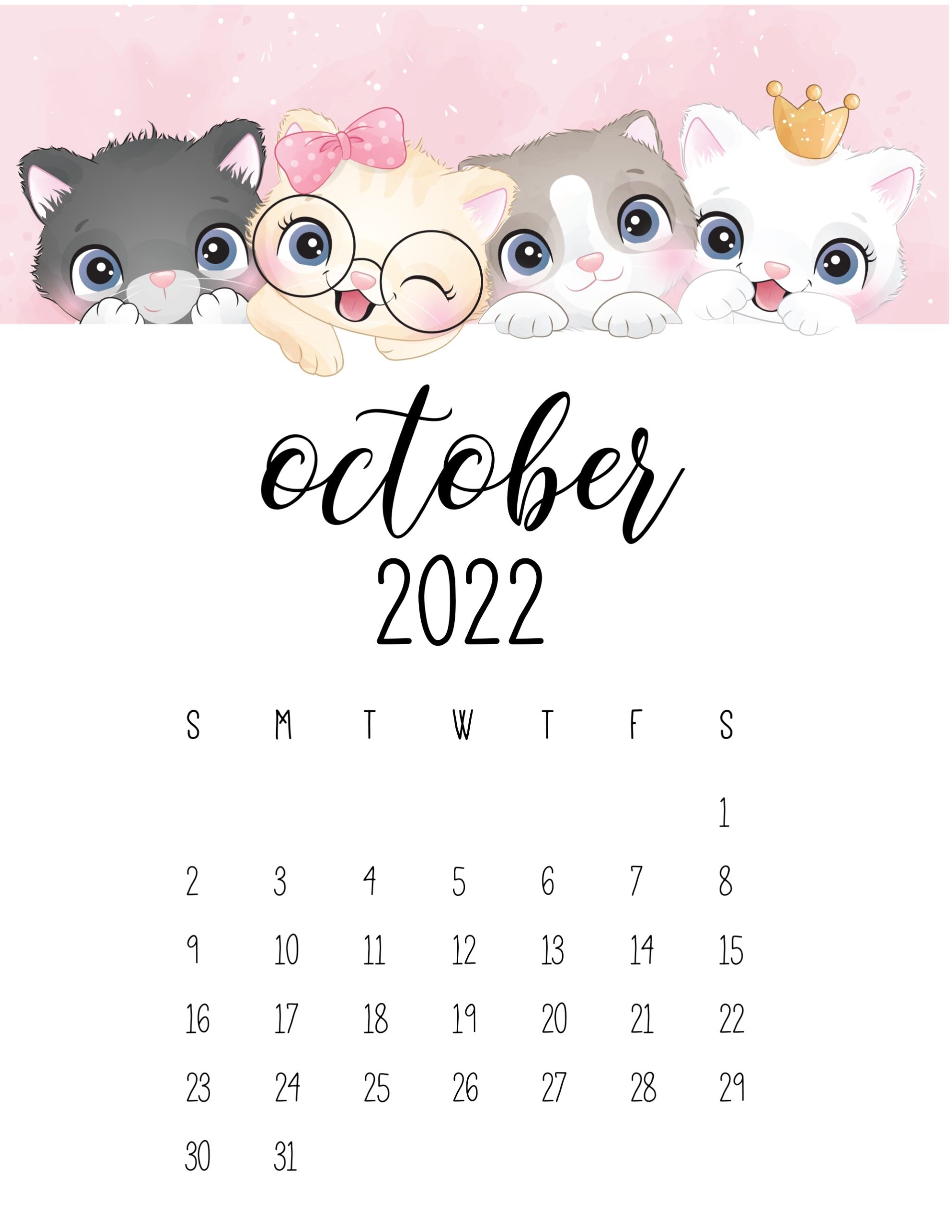 calendario 2022 gatinhos outubro 1