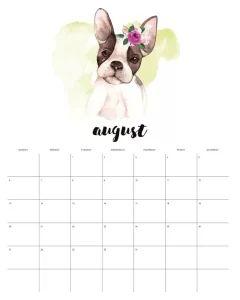 calendario 2023 animais aquarela agosto