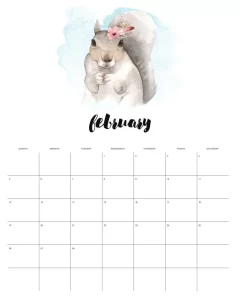 calendario 2023 animais aquarela fevereiro