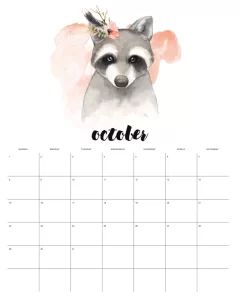 calendario 2023 animais aquarela outubro