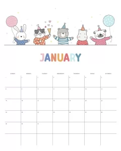 calendario 2023 animais cute janeiro