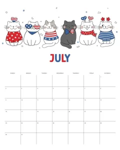 calendario 2023 animais cute julho