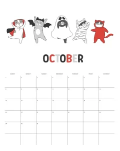 calendario 2023 animais cute outubro