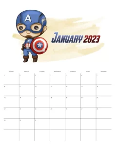 calendario 2023 avengers janeiro