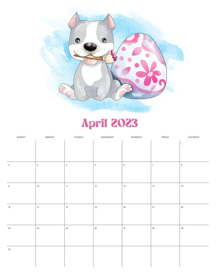 calendario 2023 cachorrinhos abril