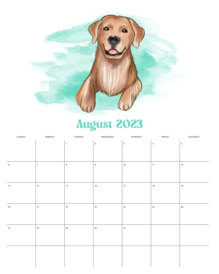 calendario 2023 cachorrinhos agosto