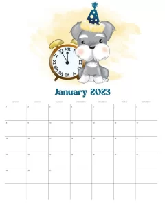 calendario 2023 cachorrinhos janeiro