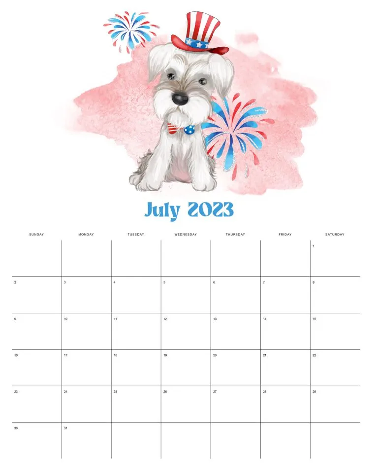 calendario 2023 cachorrinhos julho