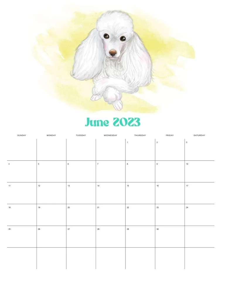 calendario 2023 cachorrinhos junho