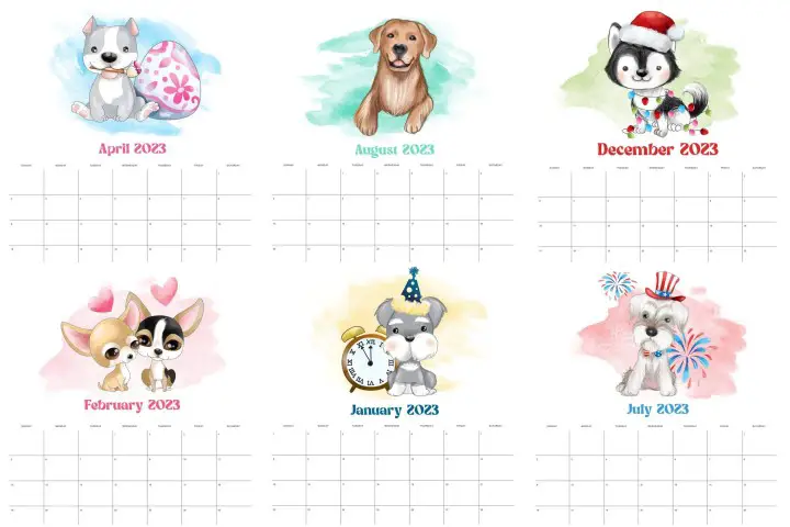 calendario 2023 cachorrinhos para imprimir