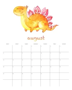 calendario 2023 dinossauro aquarela agosto