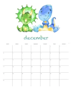 calendario 2023 dinossauro aquarela dezembro