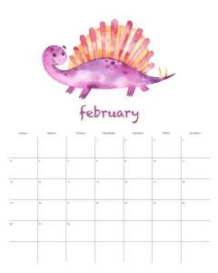 calendario 2023 dinossauro aquarela fevereiro