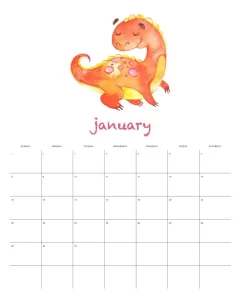 calendario 2023 dinossauro aquarela janeiro