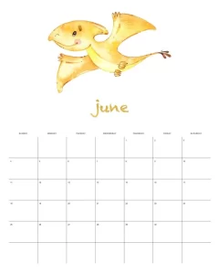 calendario 2023 dinossauro aquarela junho