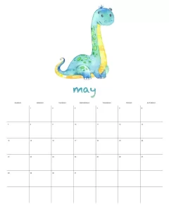 calendario 2023 dinossauro aquarela maio