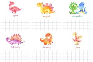 calendario 2023 dinossauro aquarela para imprimir