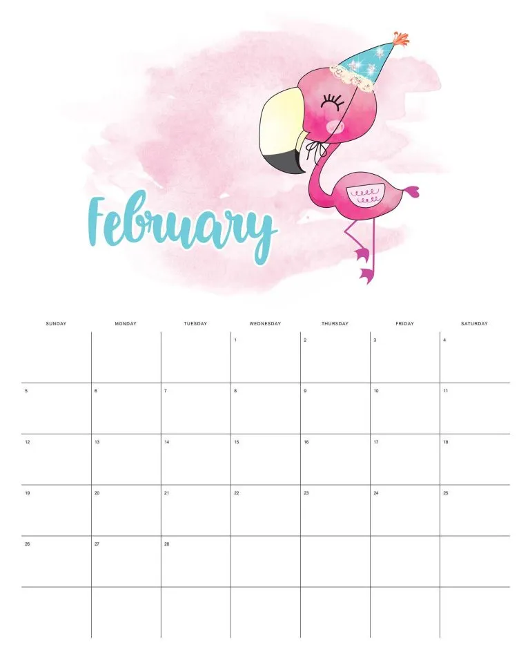 calendario 2023 flamingo fevereiro