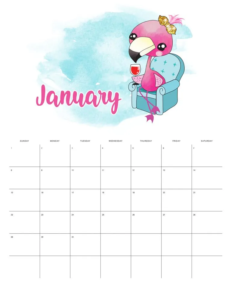 calendario 2023 flamingo janeiro