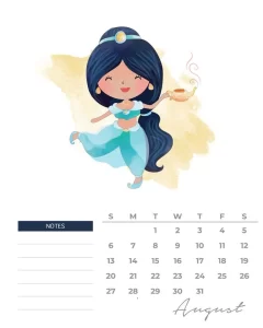 calendario 2023 princesas aquarela agosto