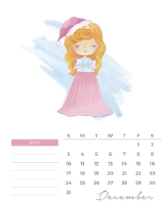 calendario 2023 princesas aquarela dezembro