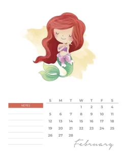 calendario 2023 princesas aquarela fevereiro