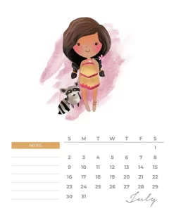 calendario 2023 princesas aquarela julho