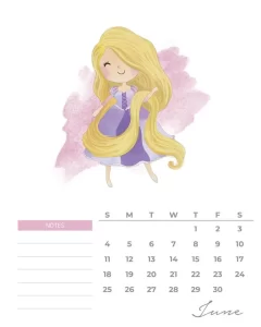 calendario 2023 princesas aquarela junho